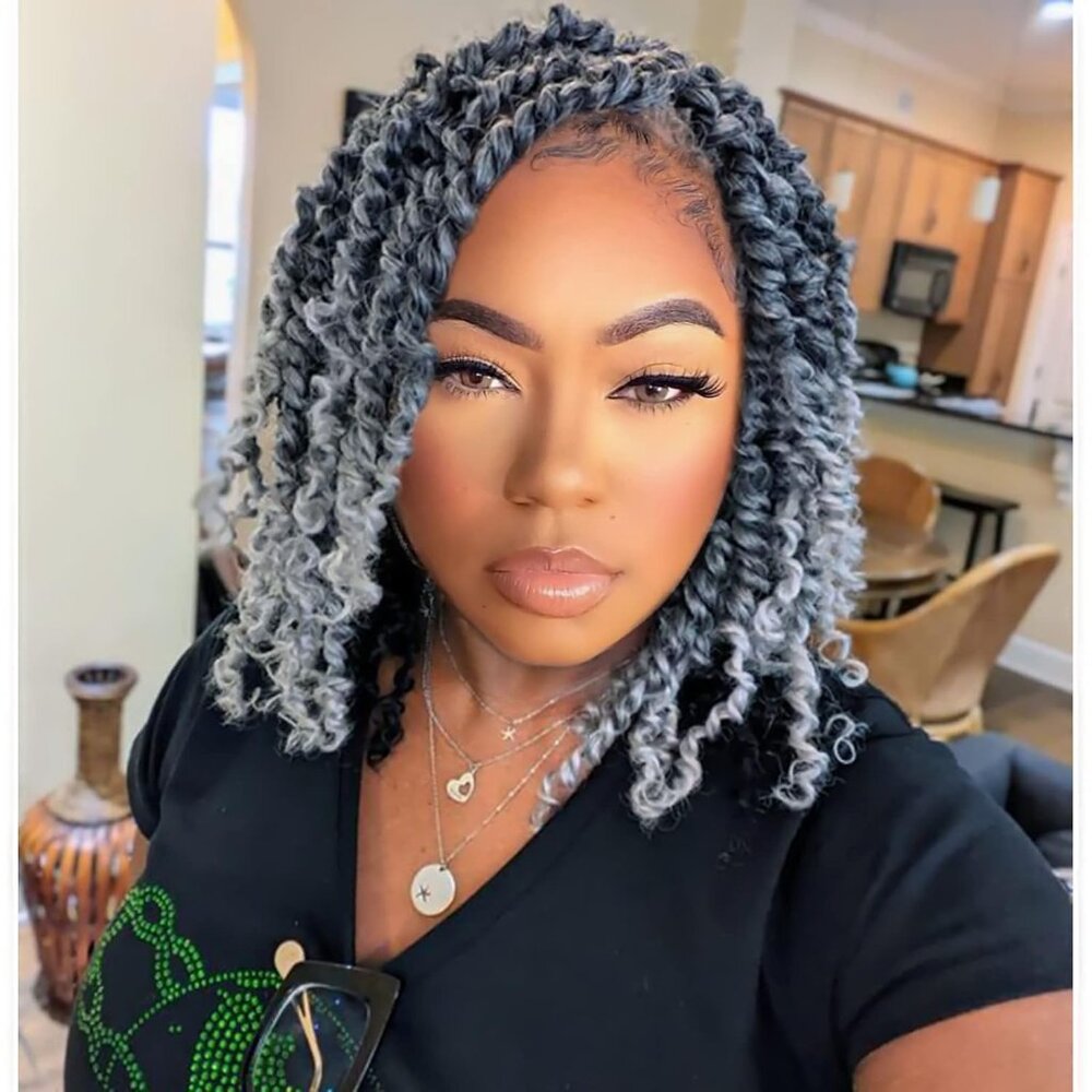 New Pre-Twisted Passion Twist Hair 10" 8 Packs Crochet Braids (1B/Gray)